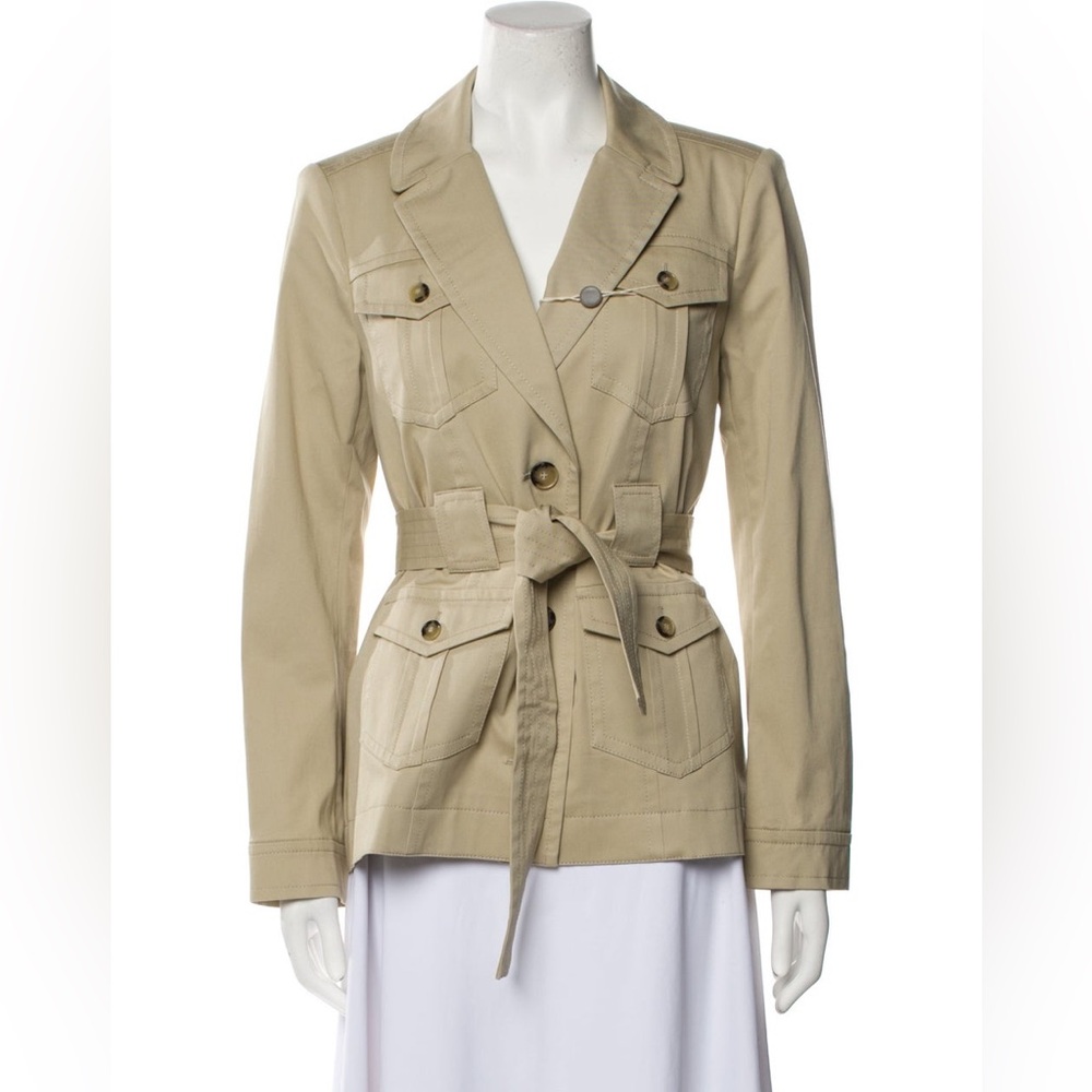 BA&SH Beige Utility Jacket Khaki Belted Front